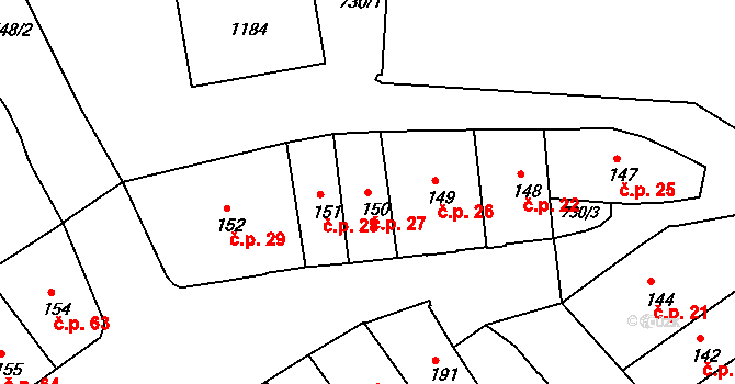 Broumov 27 na parcele st. 150 v KÚ Broumov, Katastrální mapa
