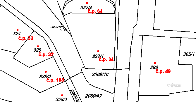 Nové Město nad Metují 34 na parcele st. 327/1 v KÚ Nové Město nad Metují, Katastrální mapa
