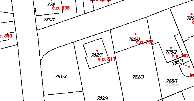 Hronov 811 na parcele st. 782/7 v KÚ Hronov, Katastrální mapa