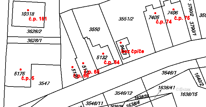 Cihelna 64, Pardubice na parcele st. 5132 v KÚ Pardubice, Katastrální mapa