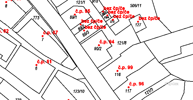 Senetářov 94 na parcele st. 90/2 v KÚ Senetářov, Katastrální mapa