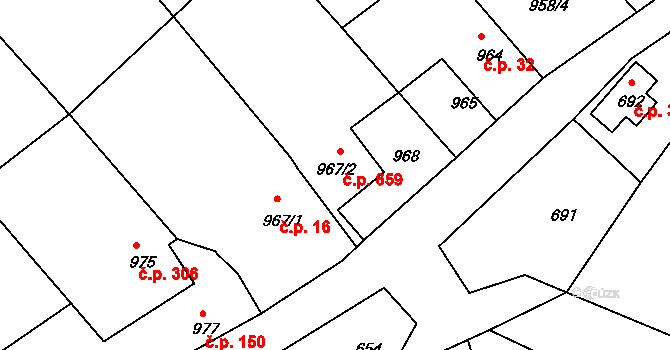 Štípa 659, Zlín na parcele st. 967/2 v KÚ Štípa, Katastrální mapa