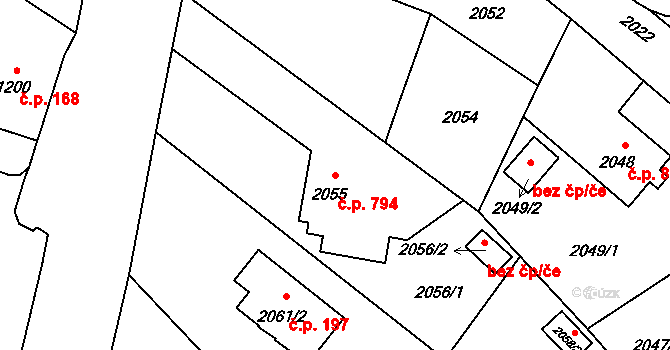 Kopřivnice 794 na parcele st. 2055 v KÚ Kopřivnice, Katastrální mapa