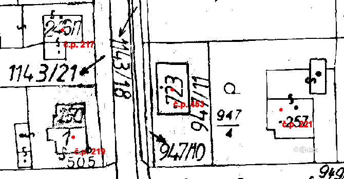 Osek 453 na parcele st. 723 v KÚ Osek u Rokycan, Katastrální mapa