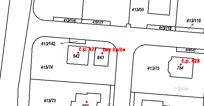 Veleň 88226174 na parcele st. 643 v KÚ Veleň, Katastrální mapa