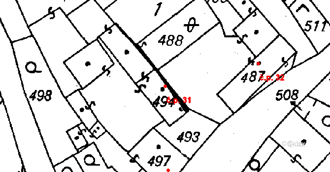 Vlkýš I 31, Heřmanova Huť na parcele st. 494 v KÚ Vlkýš, Katastrální mapa