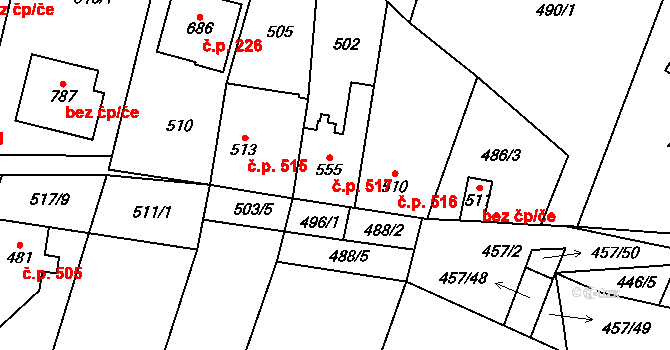 Lenešice 517 na parcele st. 555 v KÚ Lenešice, Katastrální mapa
