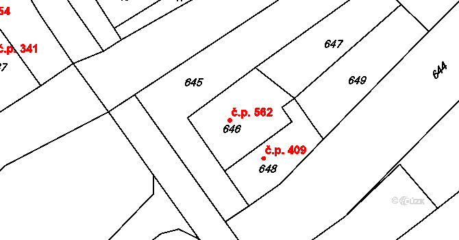 Otnice 562 na parcele st. 646 v KÚ Otnice, Katastrální mapa