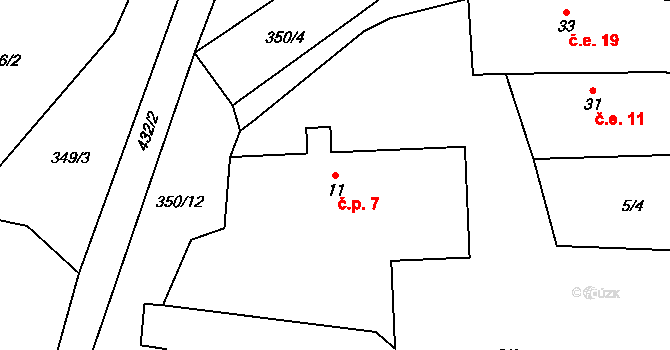 Chynín 7, Čížkov na parcele st. 11 v KÚ Chynín, Katastrální mapa
