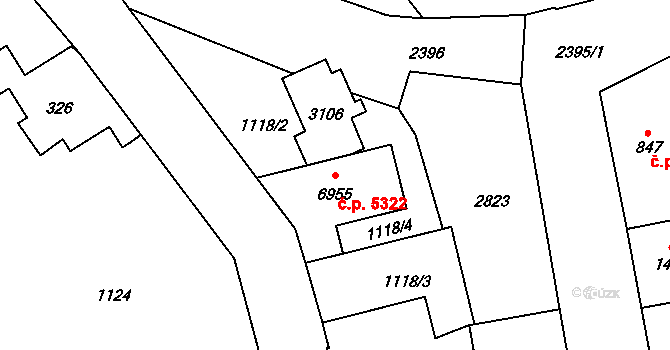 Jablonec nad Nisou 5322 na parcele st. 6955 v KÚ Jablonec nad Nisou, Katastrální mapa