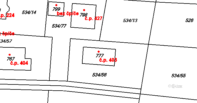 Horoušánky 403, Horoušany na parcele st. 777 v KÚ Horoušany, Katastrální mapa
