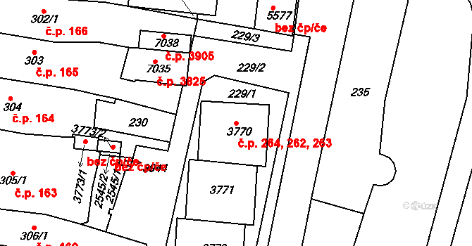 Havlíčkův Brod 262,263,264 na parcele st. 3770 v KÚ Havlíčkův Brod, Katastrální mapa