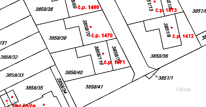 Chotěboř 1471 na parcele st. 3858/116 v KÚ Chotěboř, Katastrální mapa