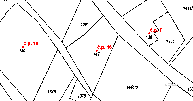 Lipiny 16, Bolehošť na parcele st. 147 v KÚ Bolehošť, Katastrální mapa