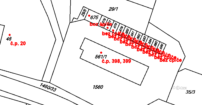 Doudleby nad Orlicí 398,399 na parcele st. 561/1 v KÚ Doudleby nad Orlicí, Katastrální mapa