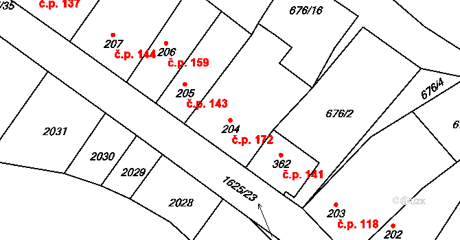 Strachotín 172 na parcele st. 204 v KÚ Strachotín, Katastrální mapa