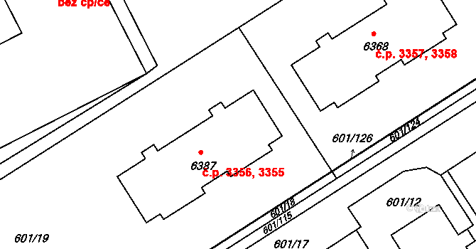 Kroměříž 3355,3356 na parcele st. 6387 v KÚ Kroměříž, Katastrální mapa
