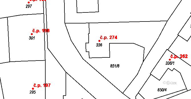 Rozstání 274 na parcele st. 336 v KÚ Rozstání pod Kojálem, Katastrální mapa