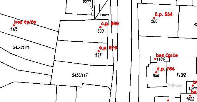 Hrušovany nad Jevišovkou 576 na parcele st. 537 v KÚ Hrušovany nad Jevišovkou, Katastrální mapa