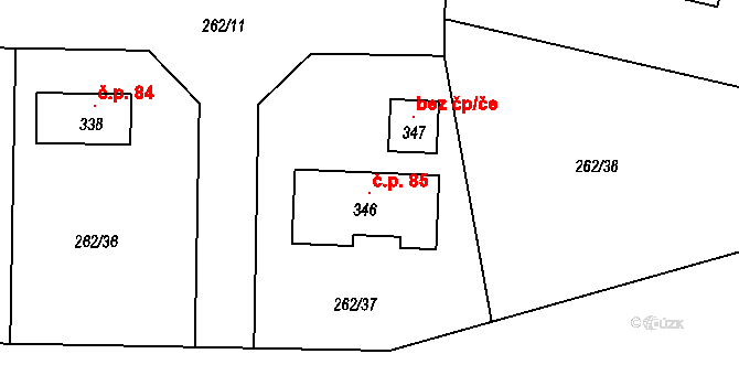 Bujanov 85 na parcele st. 346 v KÚ Suchdol u Bujanova, Katastrální mapa