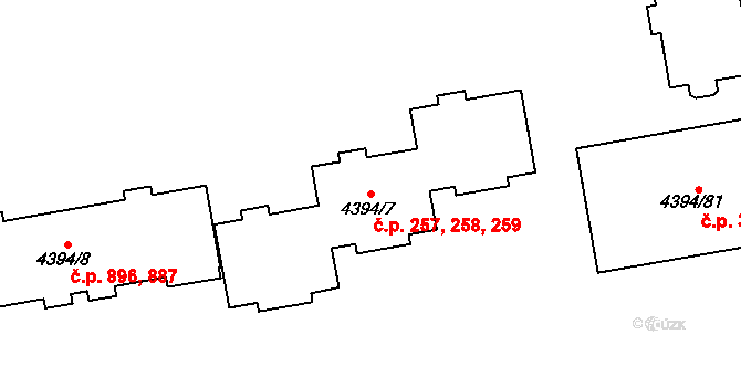 Přerov I-Město 257,258,259, Přerov na parcele st. 4394/7 v KÚ Přerov, Katastrální mapa