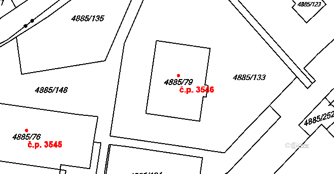 Jihlava 3546 na parcele st. 4885/79 v KÚ Jihlava, Katastrální mapa