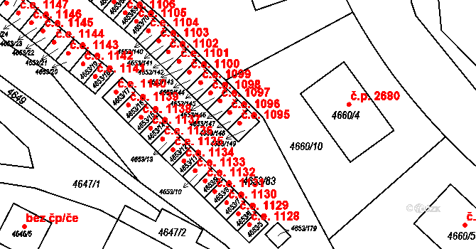 Jihlava 1095 na parcele st. 4653/149 v KÚ Jihlava, Katastrální mapa