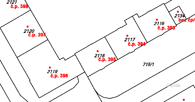 Lyžbice 395, Třinec na parcele st. 2118 v KÚ Lyžbice, Katastrální mapa