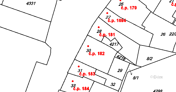 Čelákovice 182 na parcele st. 30 v KÚ Čelákovice, Katastrální mapa