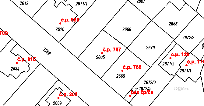 Čelákovice 787 na parcele st. 2665 v KÚ Čelákovice, Katastrální mapa