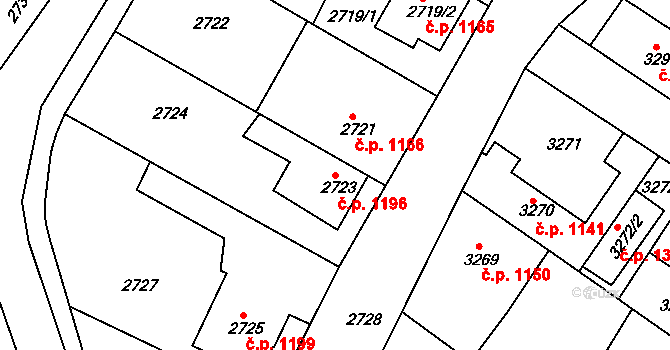 Roztoky 1196 na parcele st. 2723 v KÚ Žalov, Katastrální mapa