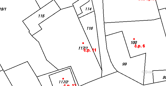Skalka u Doks 11 na parcele st. 117/1 v KÚ Skalka u Doks, Katastrální mapa
