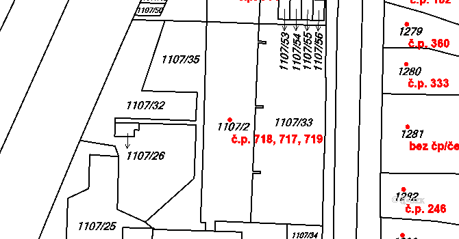 Židlochovice 717,718,719 na parcele st. 1107/2 v KÚ Židlochovice, Katastrální mapa