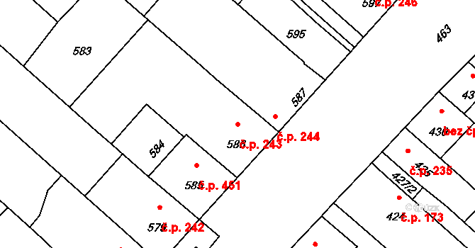 Sudoměřice 243 na parcele st. 586 v KÚ Sudoměřice, Katastrální mapa