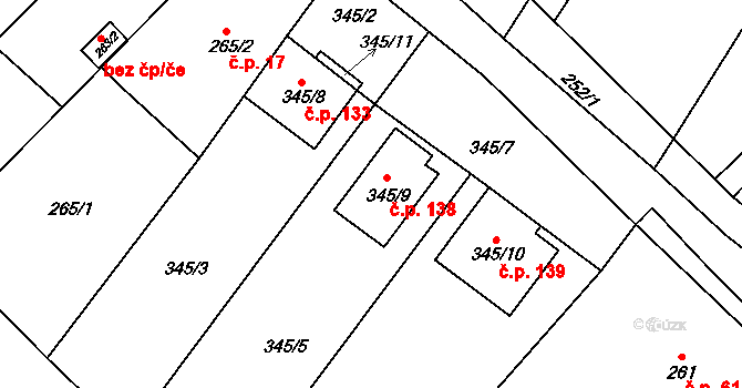 Lhota 138, Vyškov na parcele st. 345/9 v KÚ Lhota, Katastrální mapa