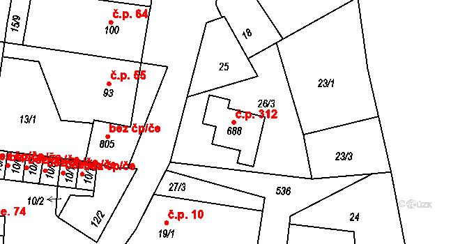Hostomice 312 na parcele st. 688 v KÚ Hostomice nad Bílinou, Katastrální mapa