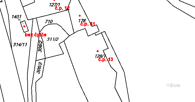 Klecánky 13, Klecany na parcele st. 128/1 v KÚ Klecany, Katastrální mapa