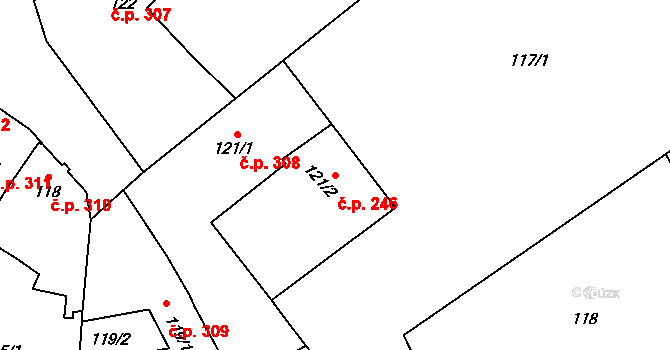 Třebechovice pod Orebem 246 na parcele st. 121/2 v KÚ Třebechovice pod Orebem, Katastrální mapa