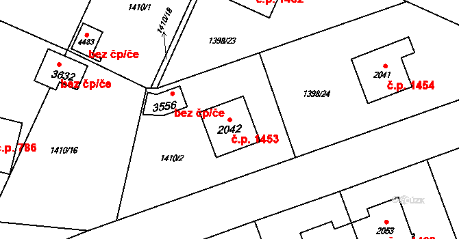 Rožnov pod Radhoštěm 1453 na parcele st. 2042 v KÚ Rožnov pod Radhoštěm, Katastrální mapa