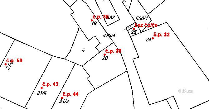 Volenice 35 na parcele st. 20 v KÚ Volenice u Březnice, Katastrální mapa