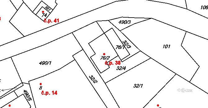 Dobšice 38, Libošovice na parcele st. 76/2 v KÚ Dobšice, Katastrální mapa