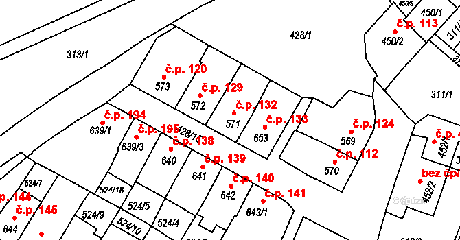 Stařečka 132, Třebíč na parcele st. 571 v KÚ Třebíč, Katastrální mapa