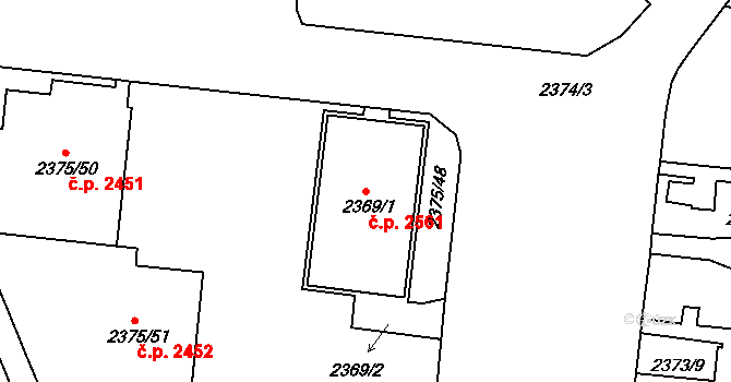 Žabovřesky 2561, Brno na parcele st. 2369/1 v KÚ Žabovřesky, Katastrální mapa