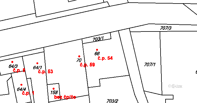 Březno 54, Postoloprty na parcele st. 66 v KÚ Březno u Postoloprt, Katastrální mapa
