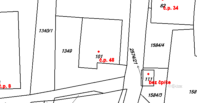 Svébohy 48, Horní Stropnice na parcele st. 101 v KÚ Svébohy, Katastrální mapa