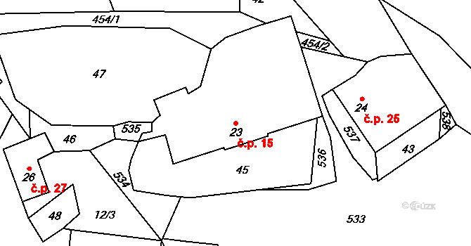 Březina 15, Hořepník na parcele st. 23 v KÚ Březina u Hořepníku, Katastrální mapa