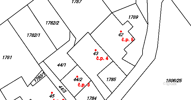 Petrovsko 4, Vyklantice na parcele st. 43 v KÚ Vyklantice, Katastrální mapa
