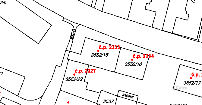 Teplice 2333 na parcele st. 3552/15 v KÚ Teplice, Katastrální mapa