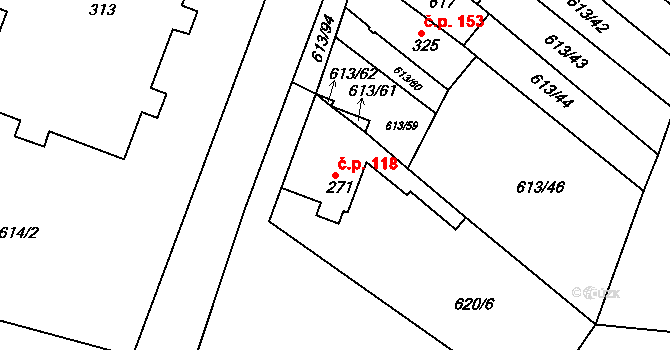 Čachovice 118 na parcele st. 271 v KÚ Čachovice, Katastrální mapa