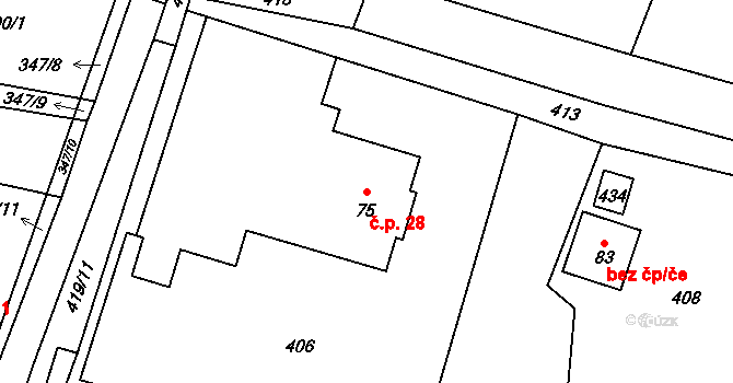 Lázy 28, Loučka na parcele st. 75 v KÚ Lázy u Valašského Meziříčí, Katastrální mapa